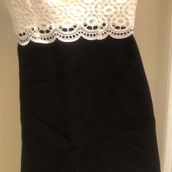 Sandro | Dresses | Sandro White Lace And Black Crepe Straplessspaghetti ...